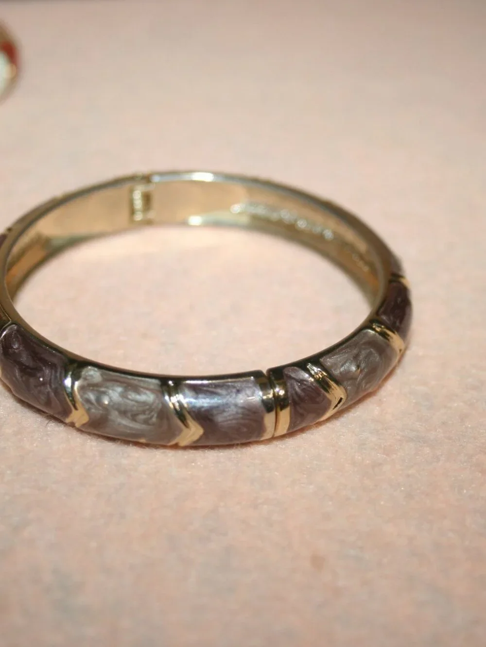 Vintage JTF Hinged Bangle Bamboo Bracelet Enamel Rhinestone COSTUMN - LOT#1